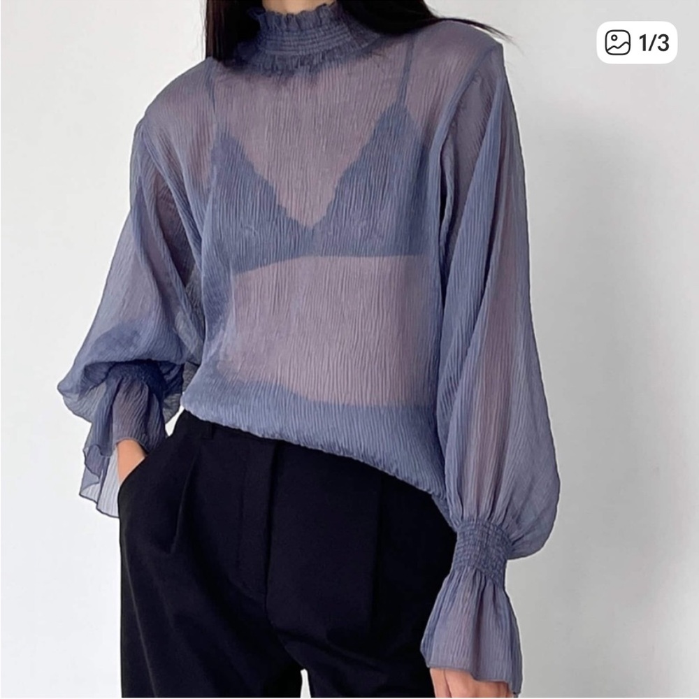 OAK + FORT Translucent Navy Blouse